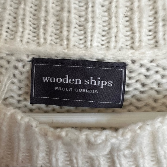 Wooden Ships Oliver Distressed Crew Sweater Chunky White Cream S/M - Picture 8 of 11